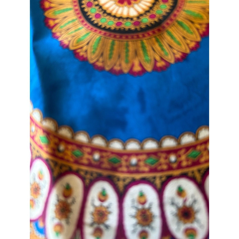Silk Scarf Blue Paisley Medallion Print Square Hand Rolled Ornate Boho - Picture 4 of 5